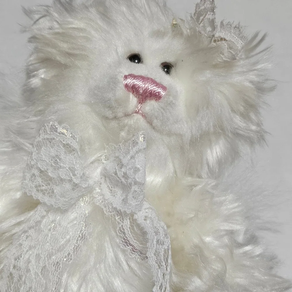 A&A Angel Teddy Bear Plush Jointed Stuffed Toy White W Wings Pink‎ Nose & Toes